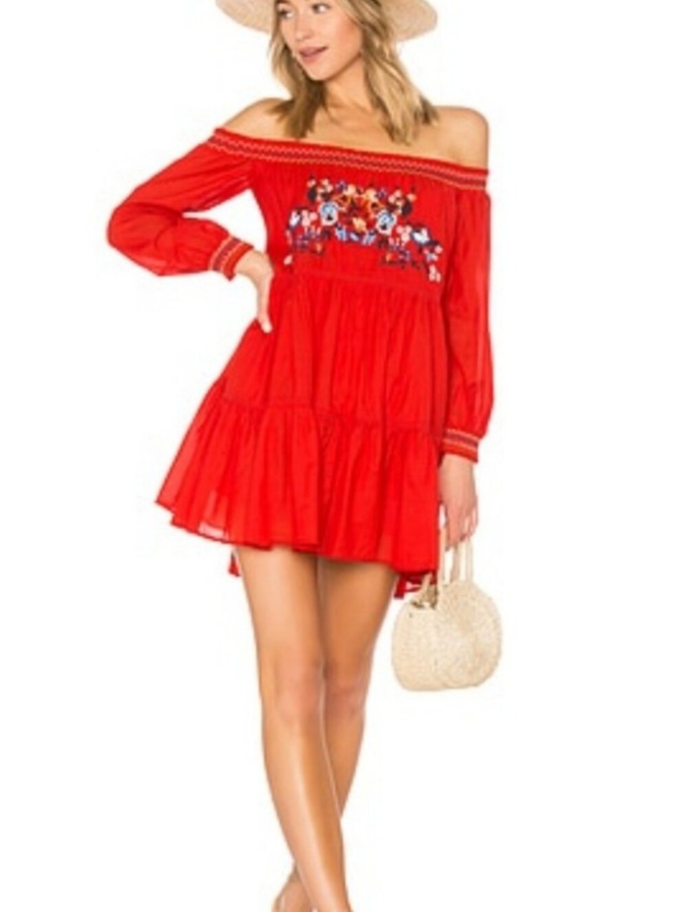 Free People Burnt Orange Embroidered Peasant Dress Large